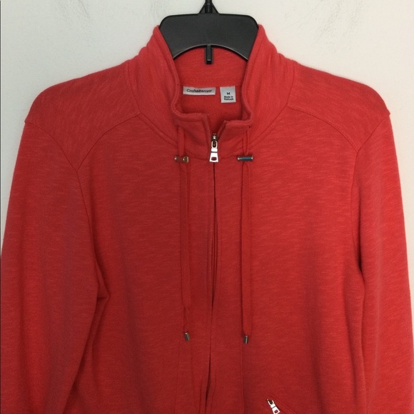 Women’s Croft & Barrow M Medium 8 - 10 Coral Full Zip Sweat Jacket Pockets EUC - Picture 4 of 8